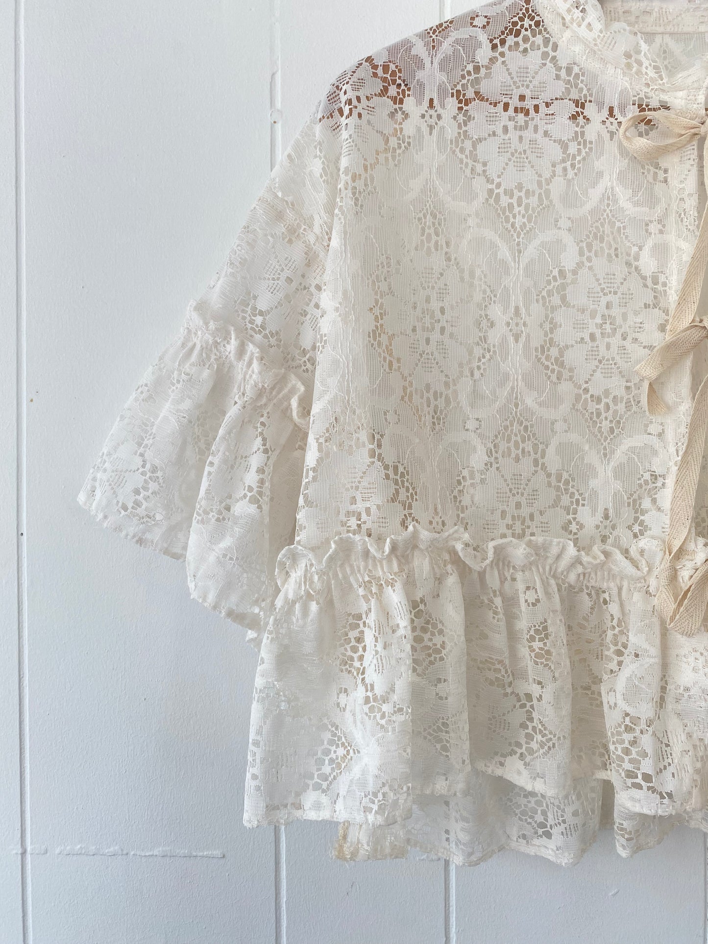 Upcycled Tie Front Lace Blouse