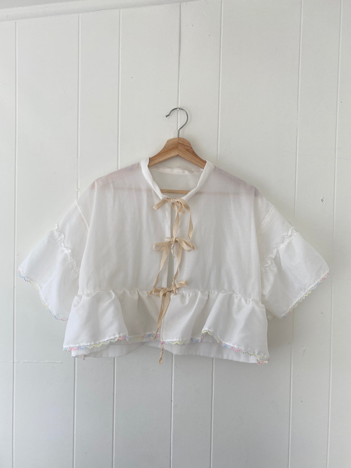 Upcycled Tie Front Blouse (Rainbow Hem!)