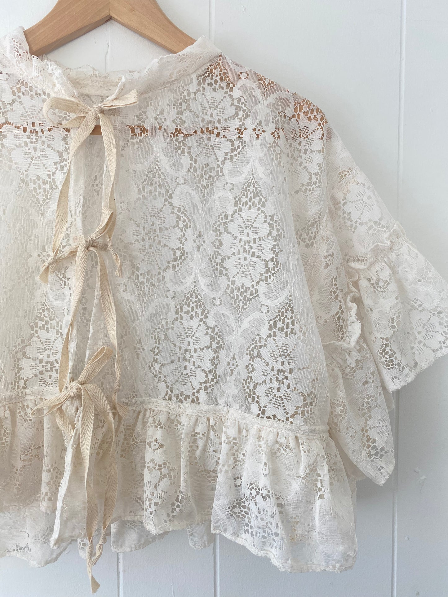 Upcycled Tie Front Lace Blouse