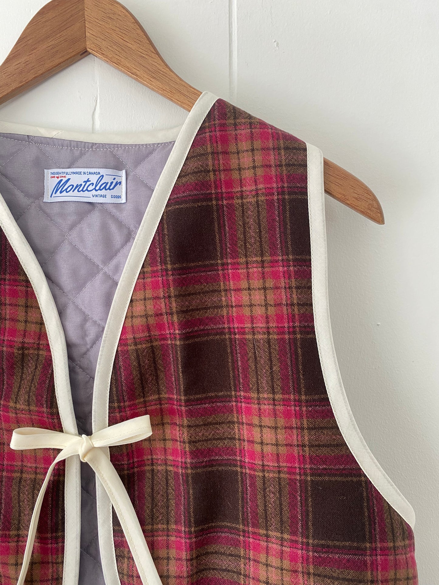 Upcycled Tie-Front Plaid Vest