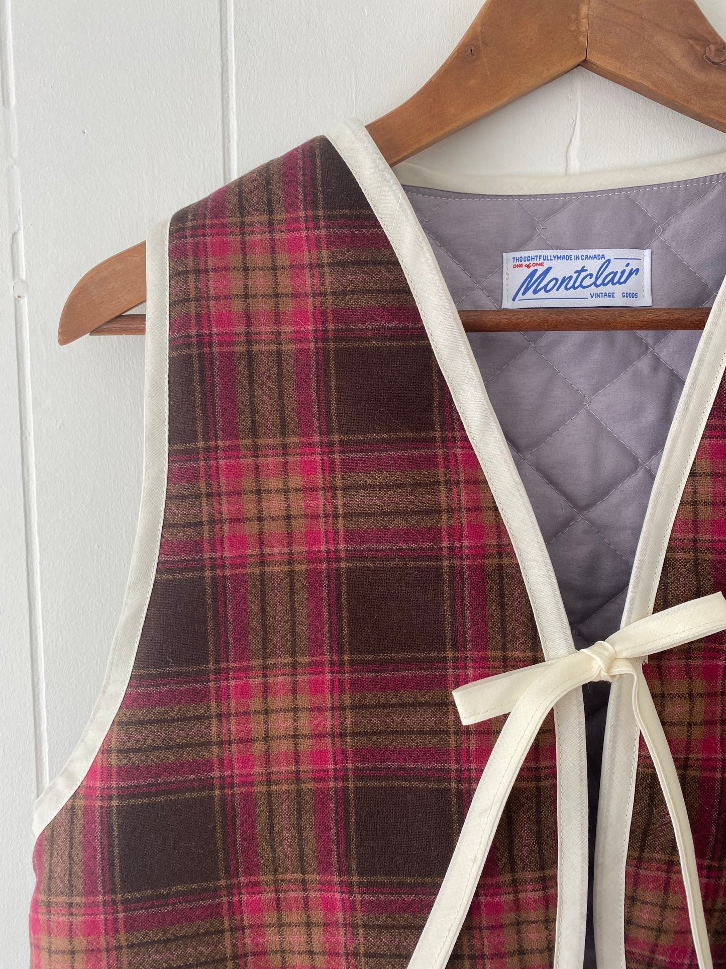 Upcycled Tie-Front Plaid Vest