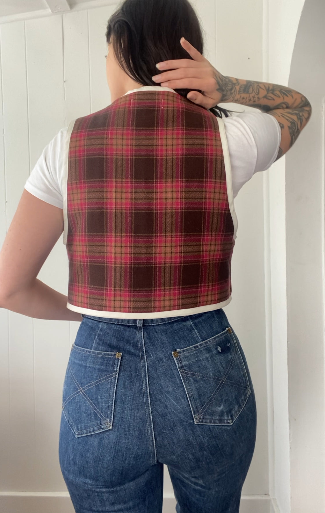 Upcycled Tie-Front Plaid Vest