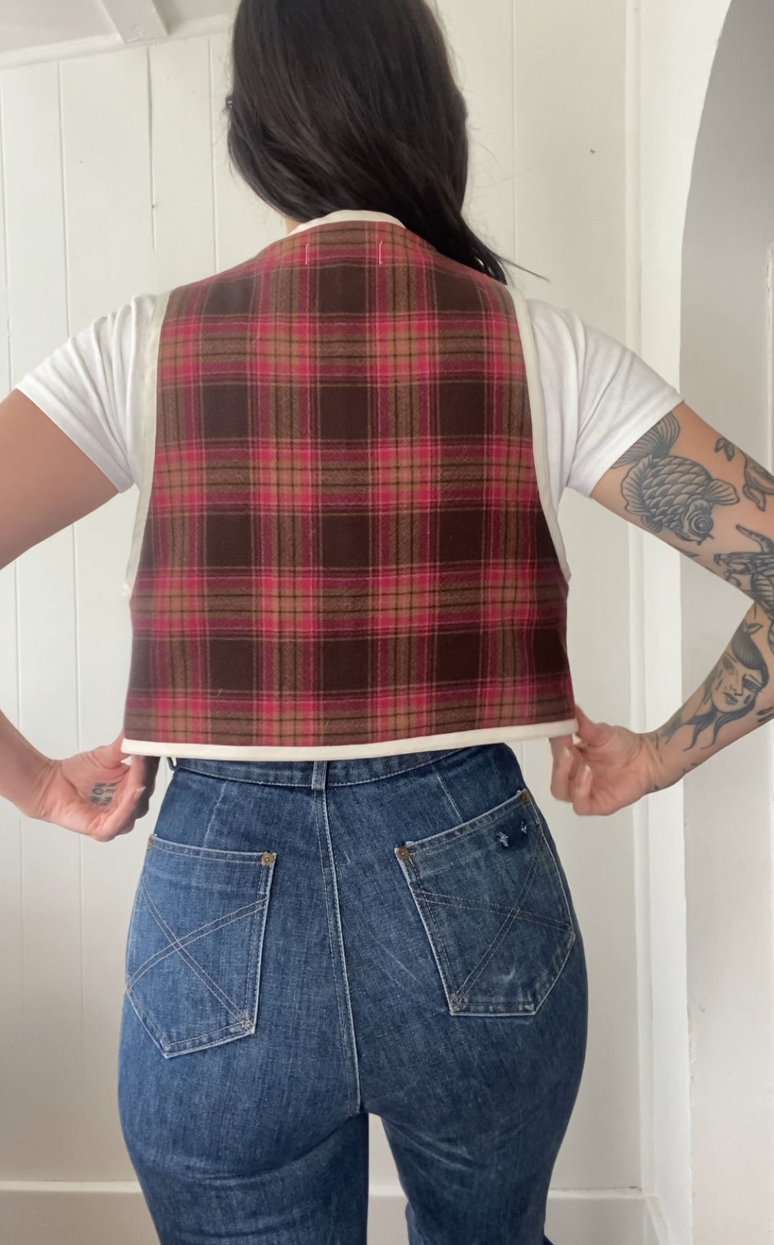 Upcycled Tie-Front Plaid Vest