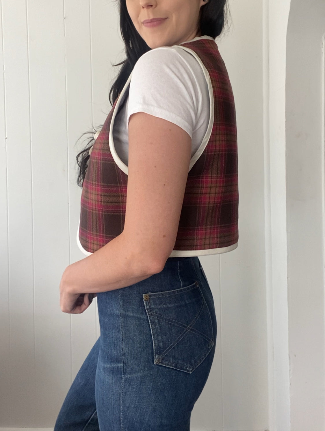 Upcycled Tie-Front Plaid Vest