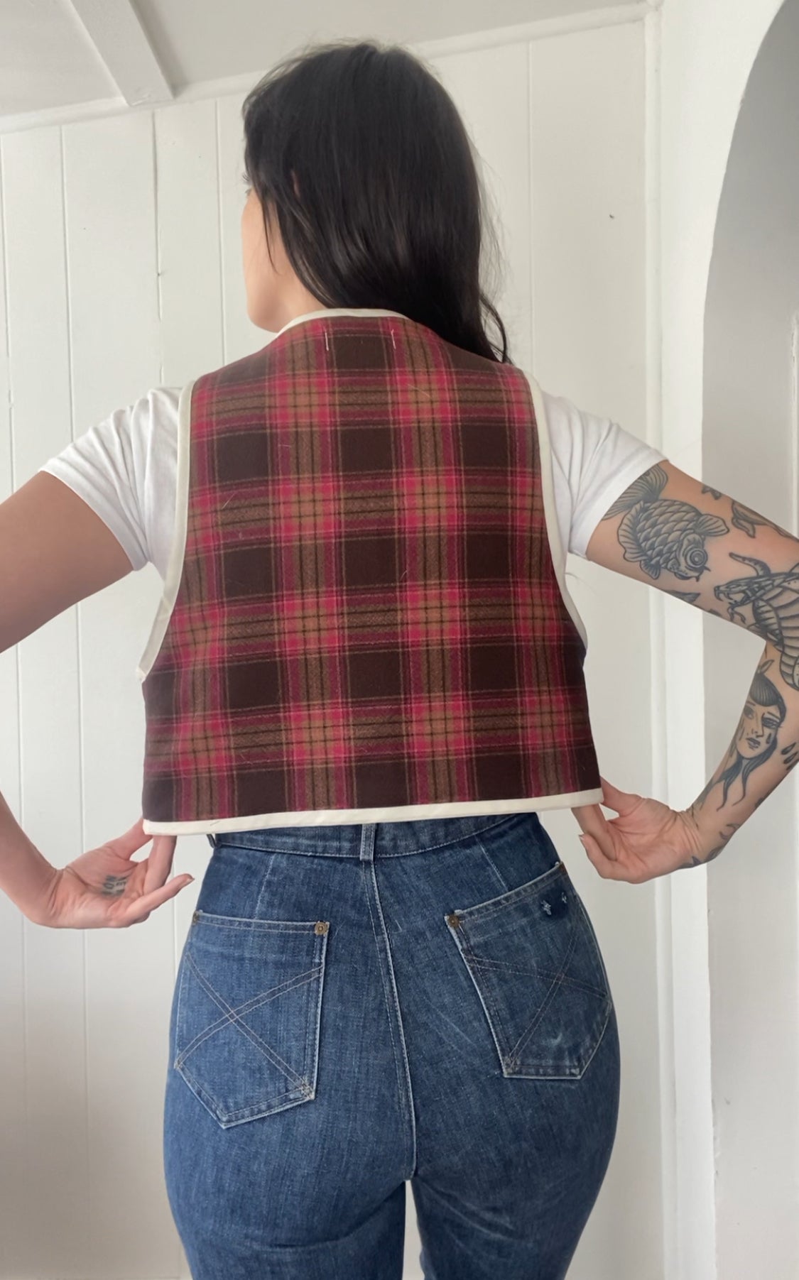 Upcycled Tie-Front Plaid Vest