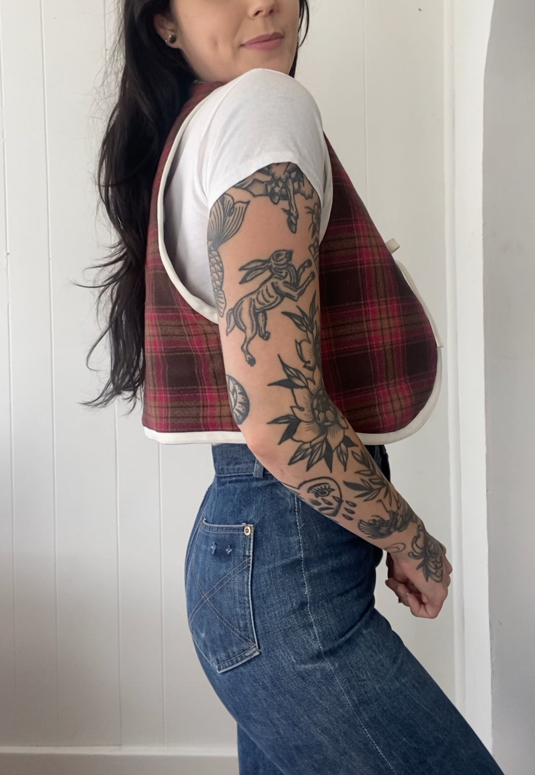 Upcycled Tie-Front Plaid Vest