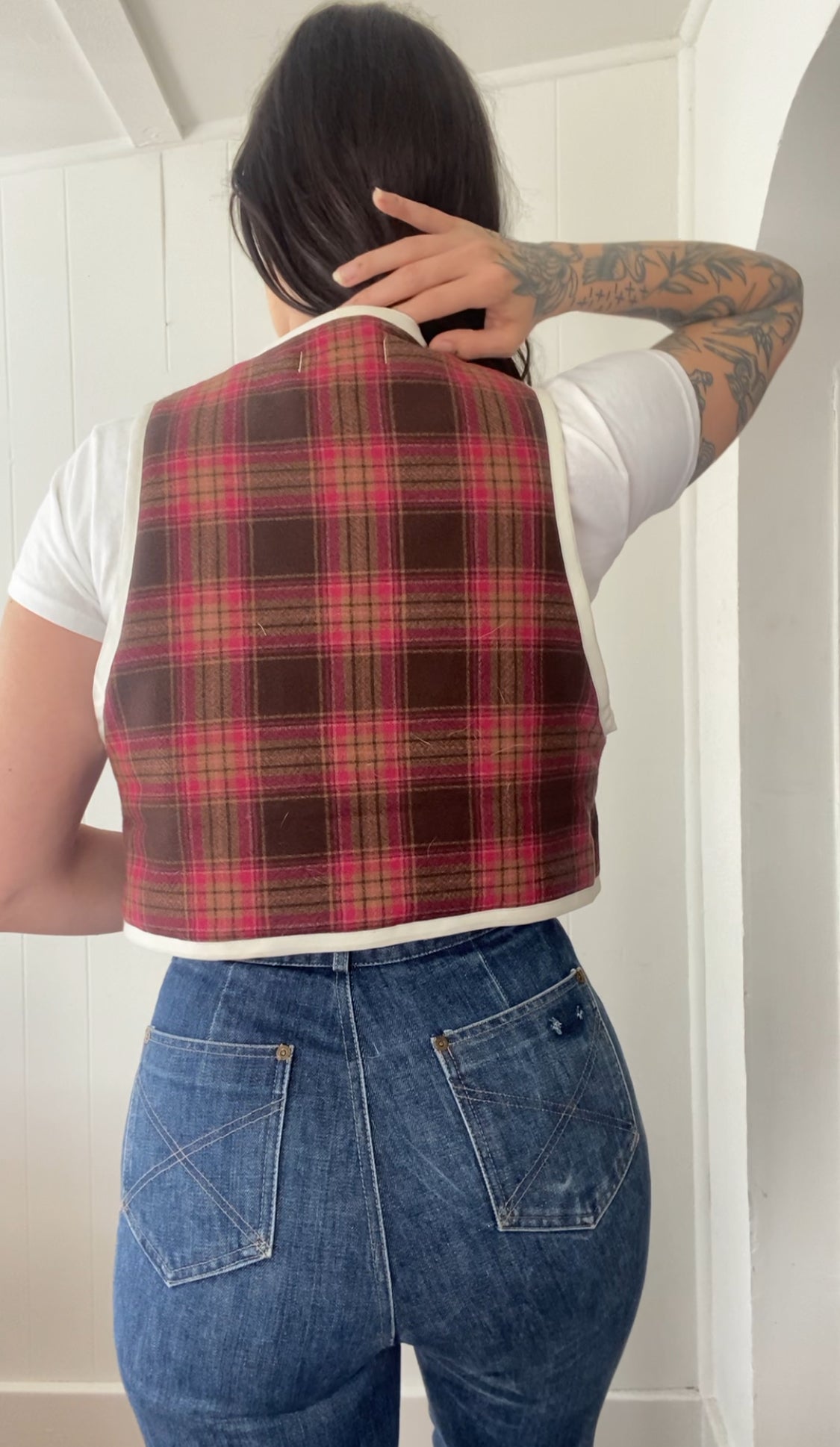 Upcycled Tie-Front Plaid Vest