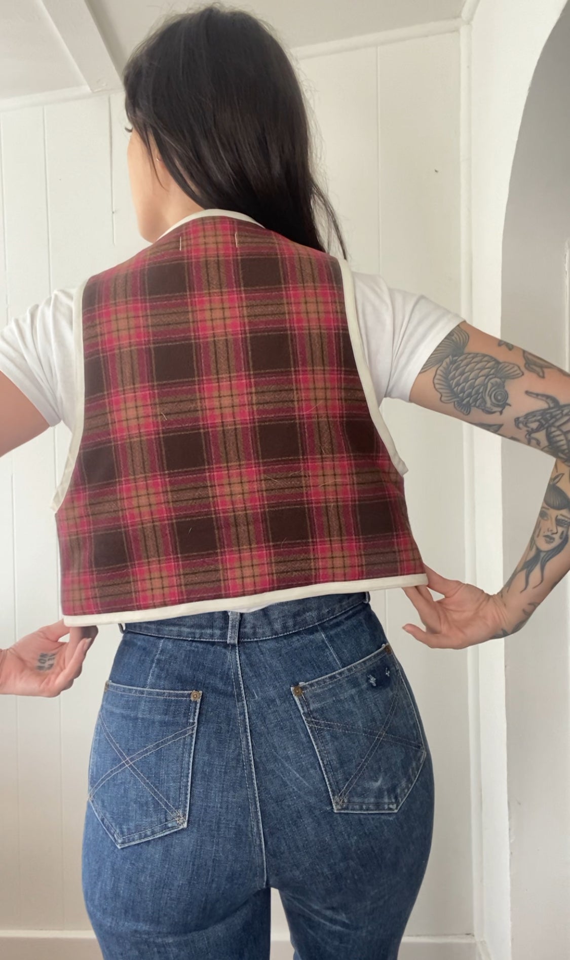 Upcycled Tie-Front Plaid Vest