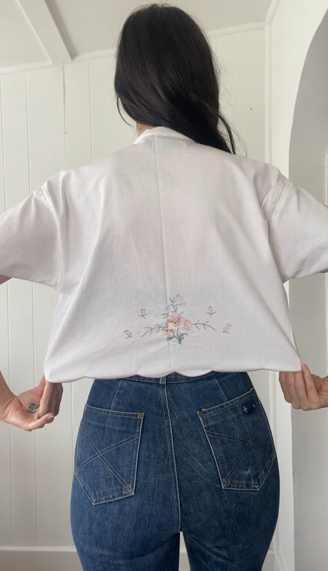 Upcycled Tie Front Horseshoe Blouse