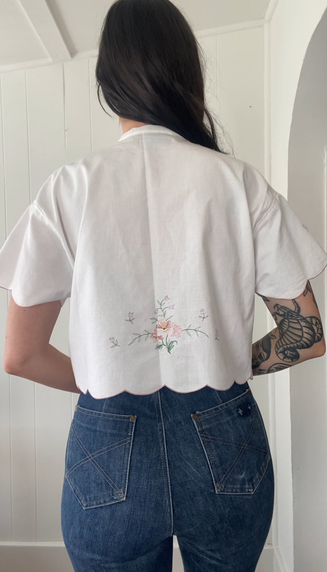 Upcycled Tie Front Horseshoe Blouse