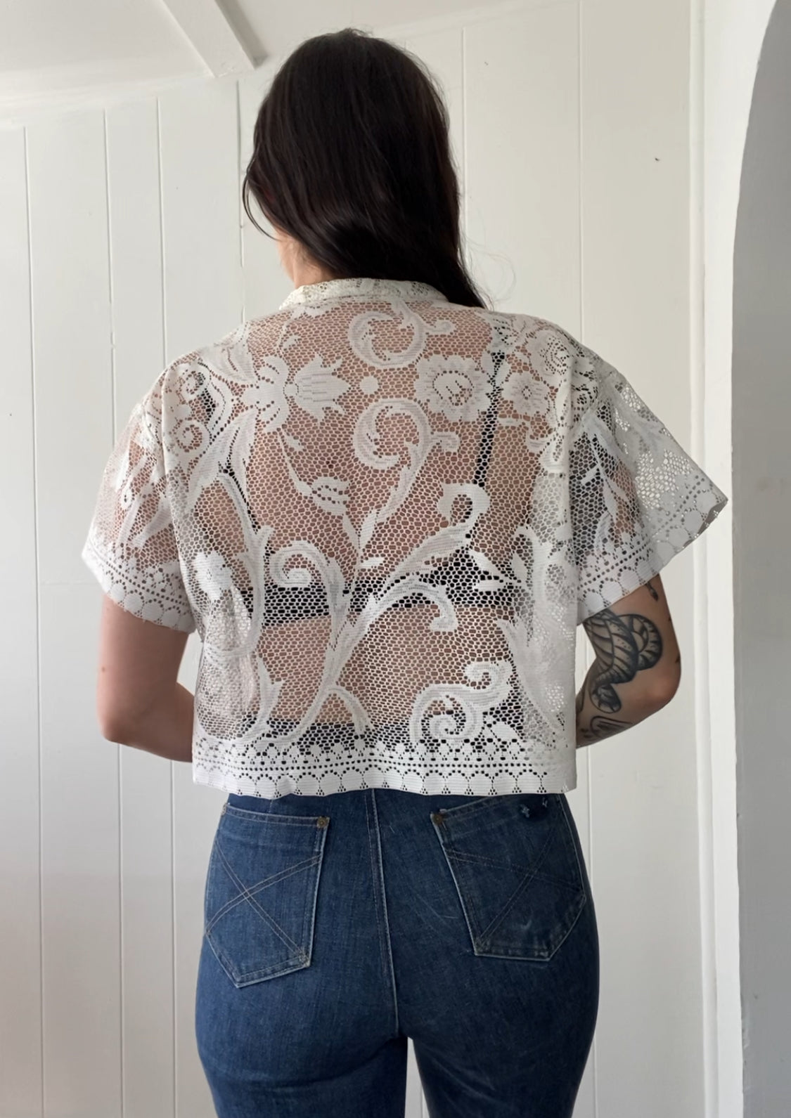 Upcycled Tie Front Lace Blouse