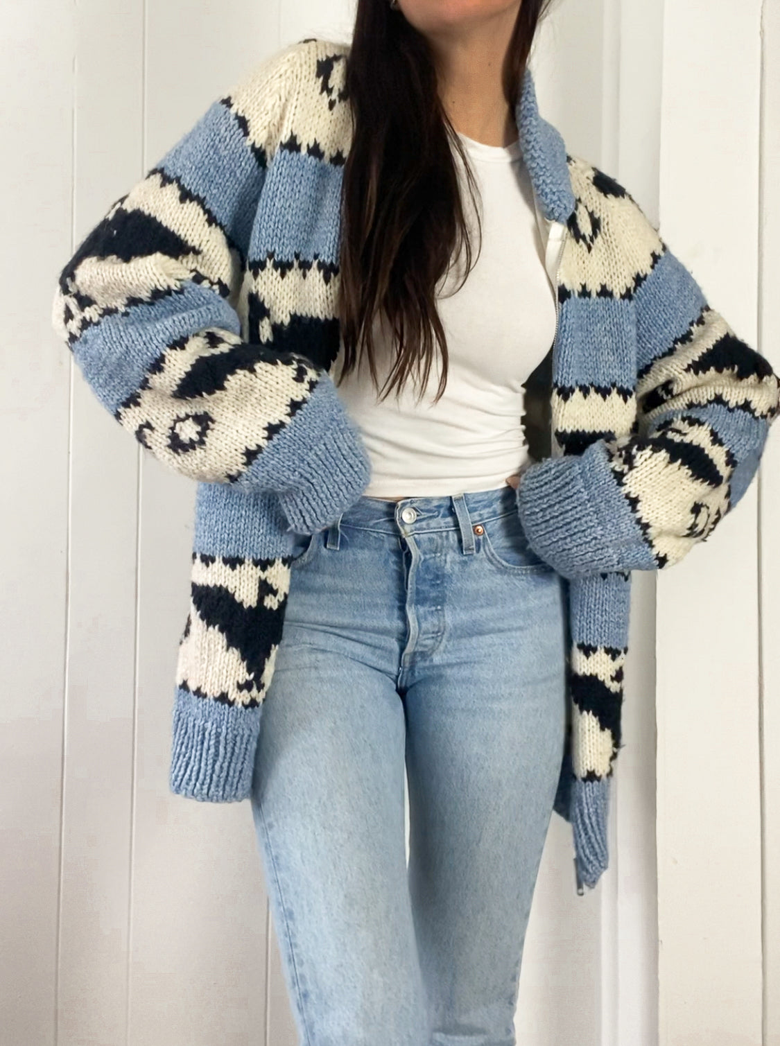 M/L 1980s Hand Knit Cardigan