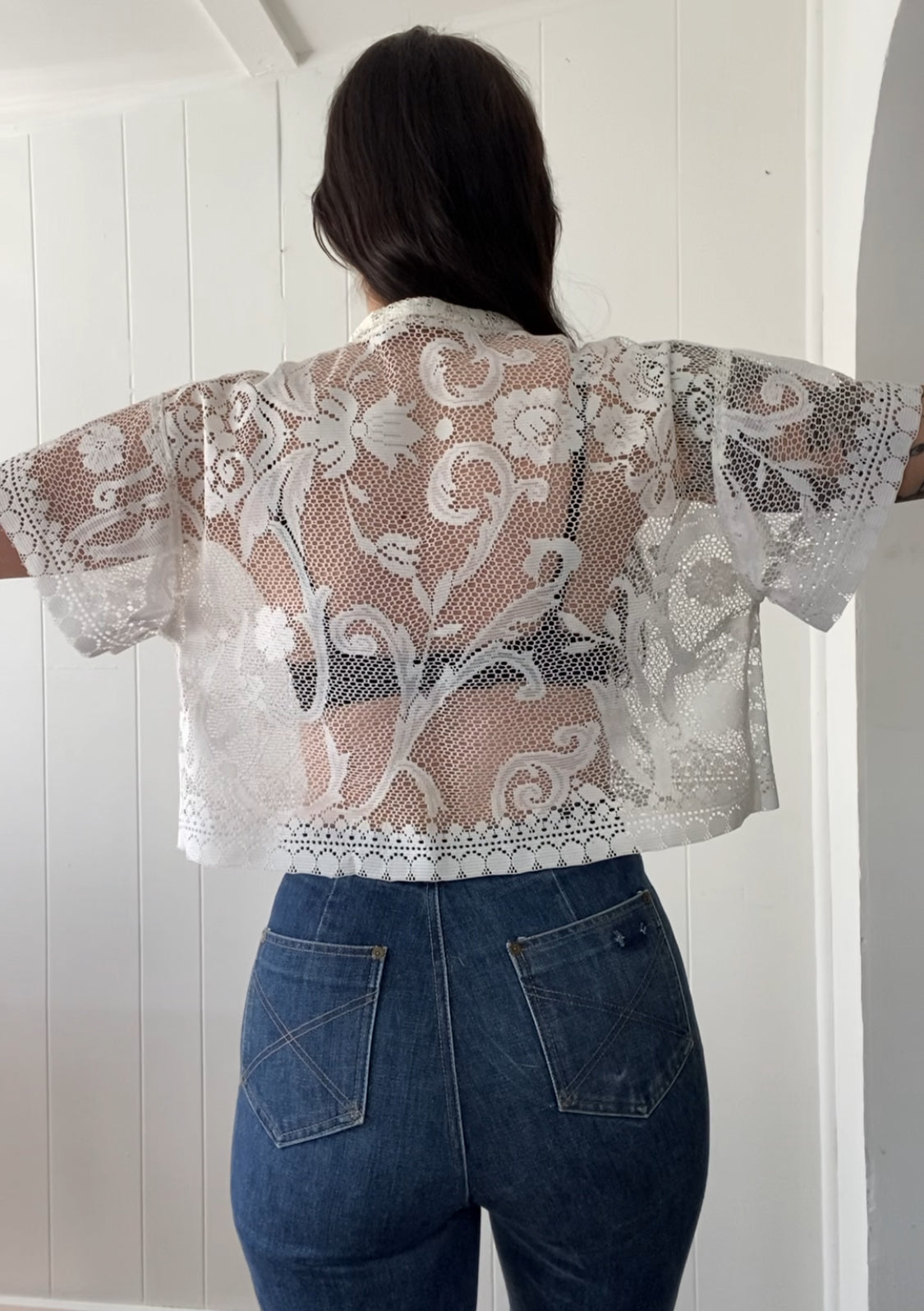 Upcycled Tie Front Lace Blouse