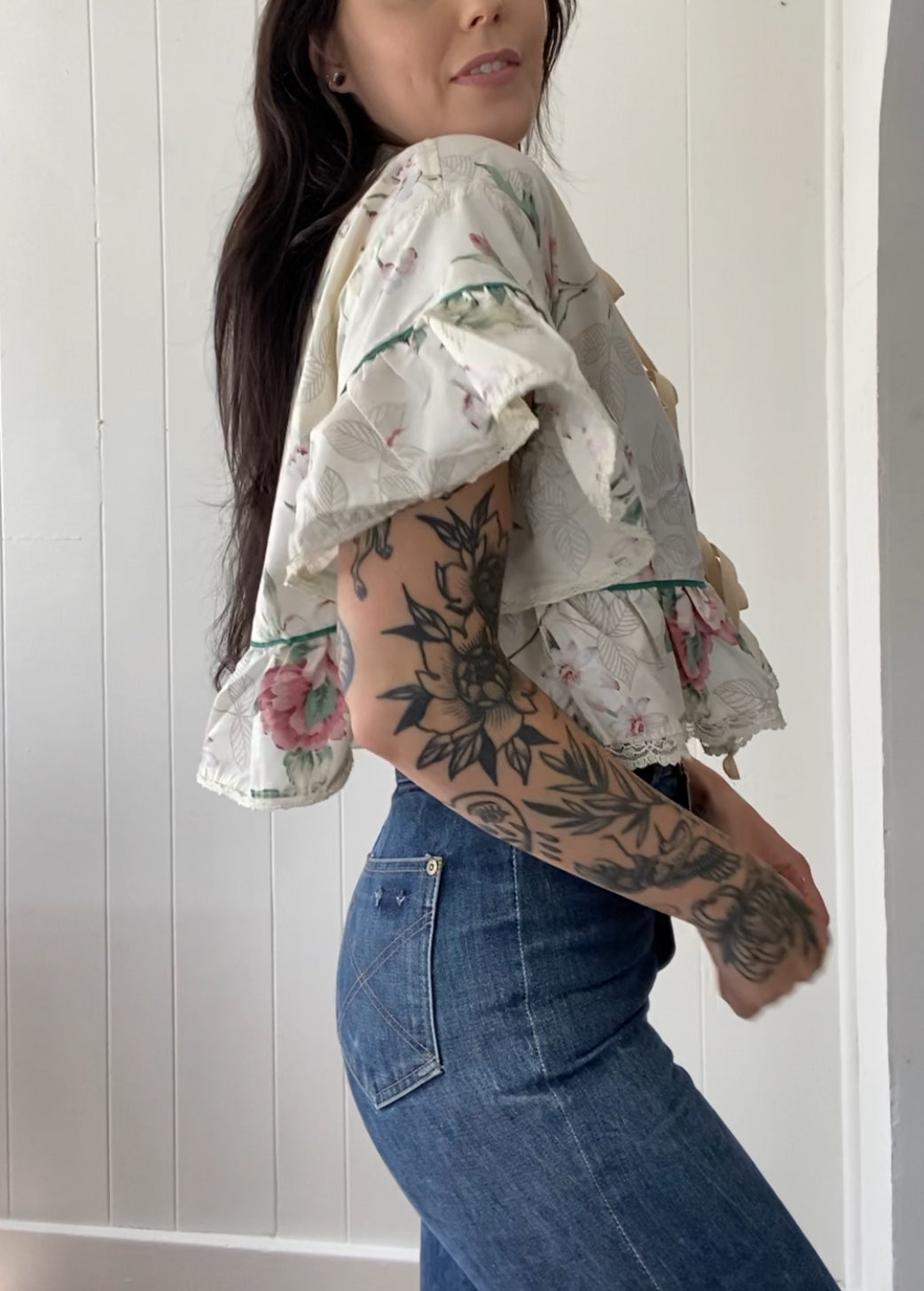 Upcycled Tie Front Blouse