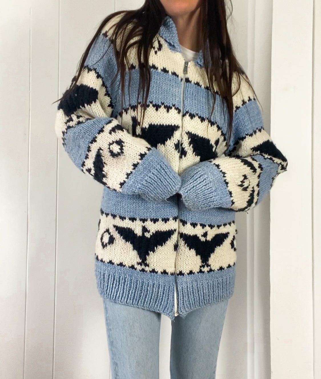 M/L 1980s Hand Knit Cardigan