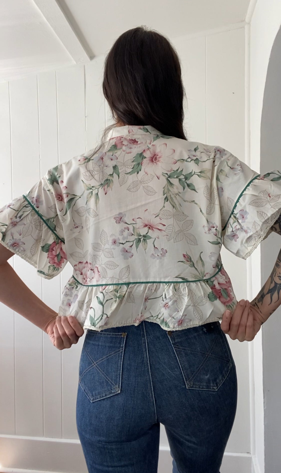 Upcycled Tie Front Blouse