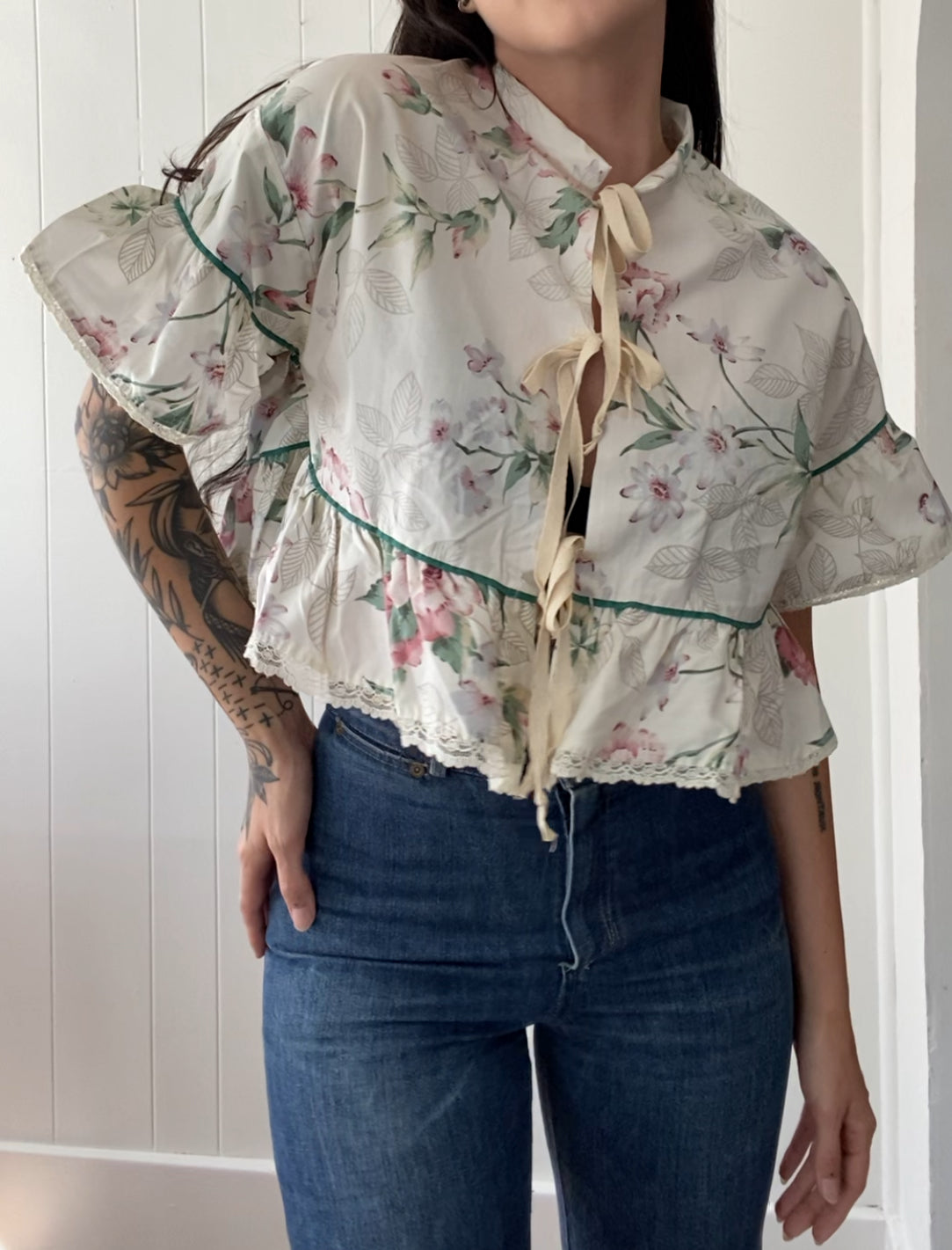 Upcycled Tie Front Blouse