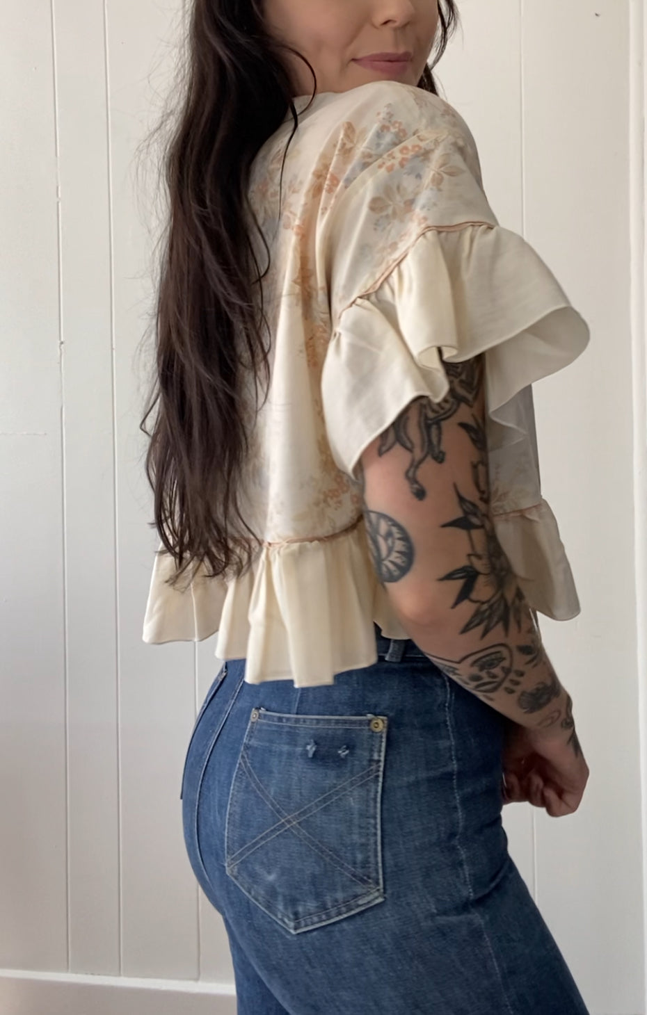Upcycled Tie Front Blouse