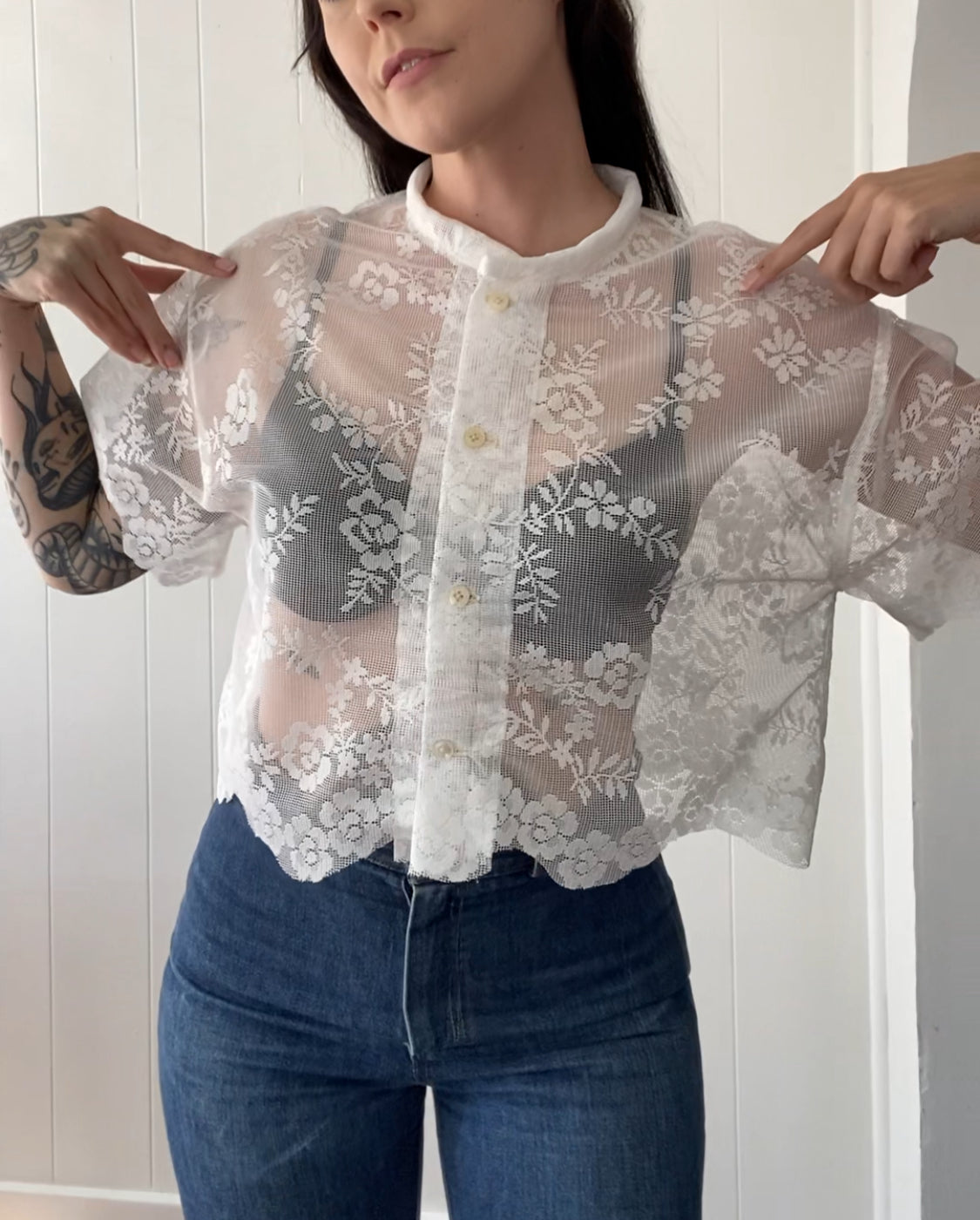 Upcycled Button Up Lace Blouse