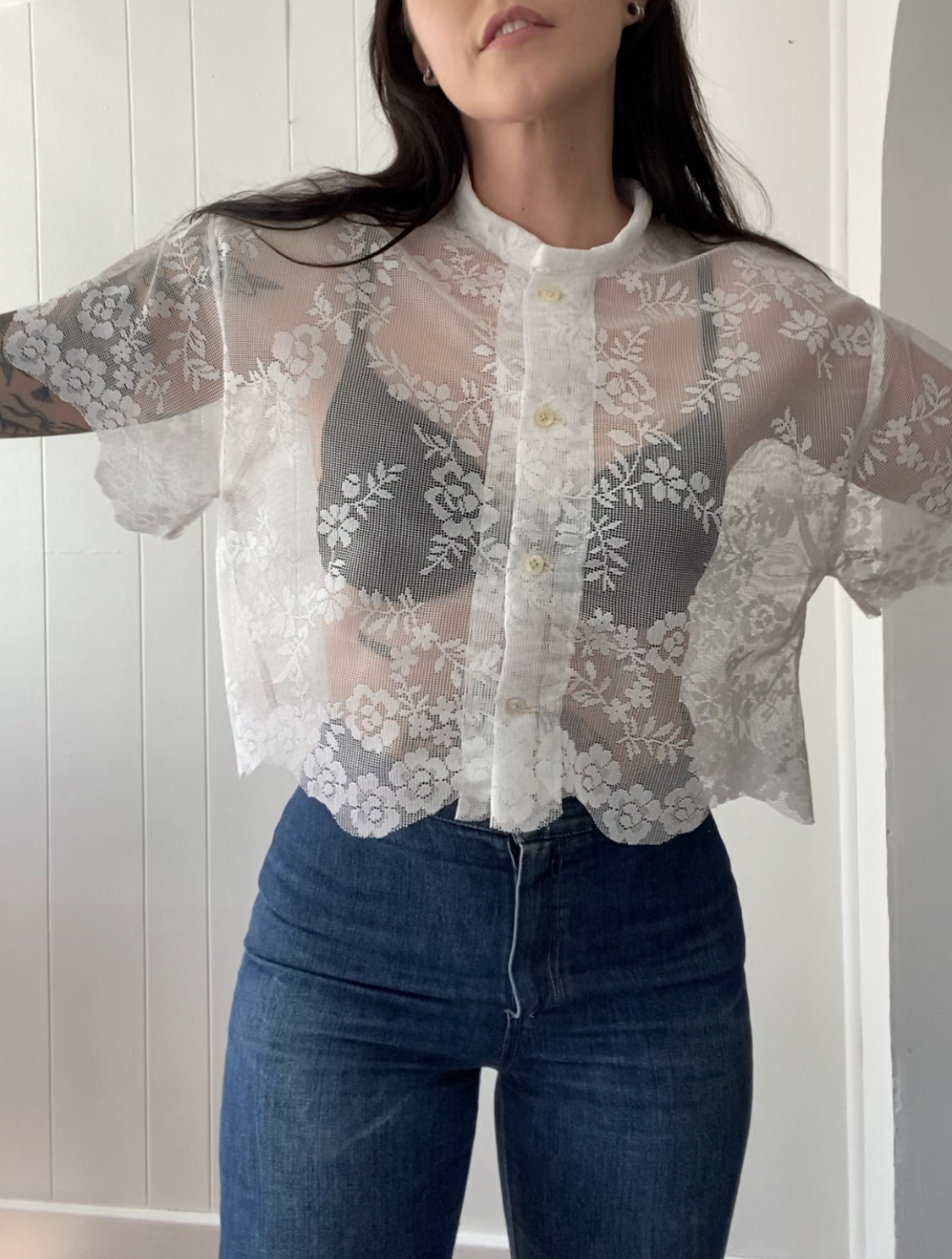 Upcycled Button Up Lace Blouse