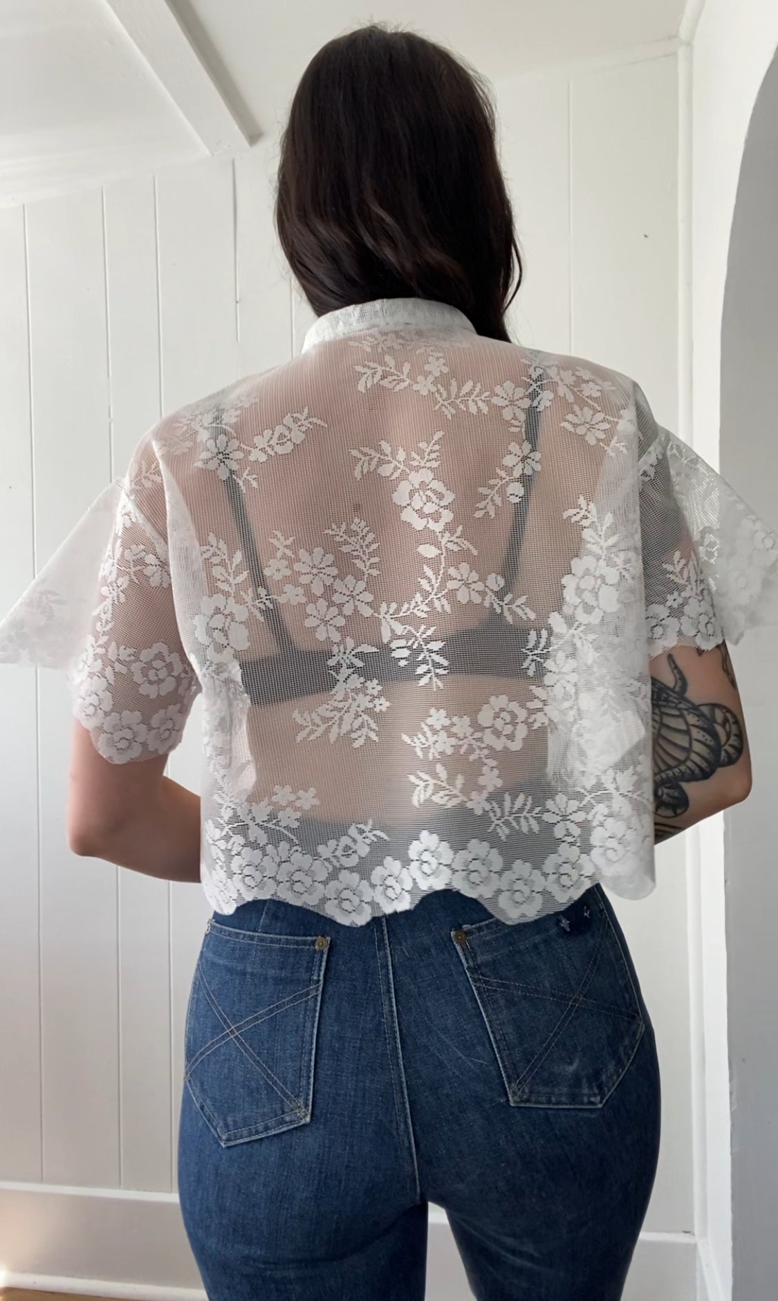 Upcycled Button Up Lace Blouse