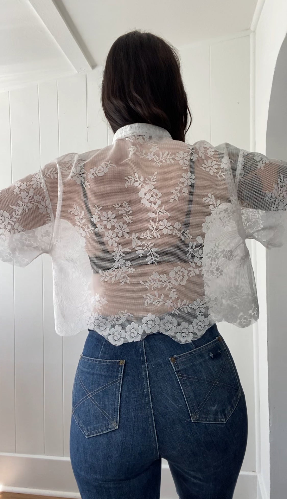 Upcycled Button Up Lace Blouse