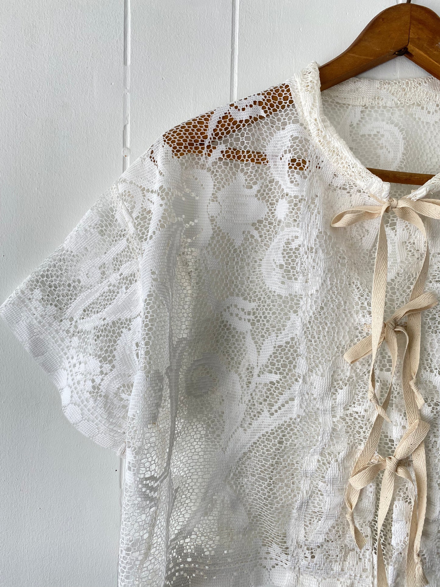 Upcycled Tie Front Lace Blouse
