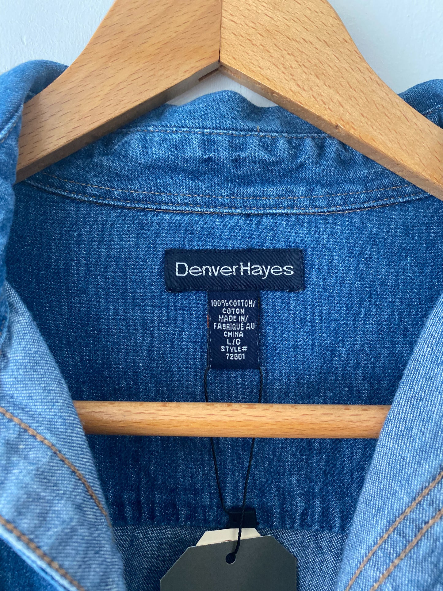L Vintage Quilt Block Denim Button Down