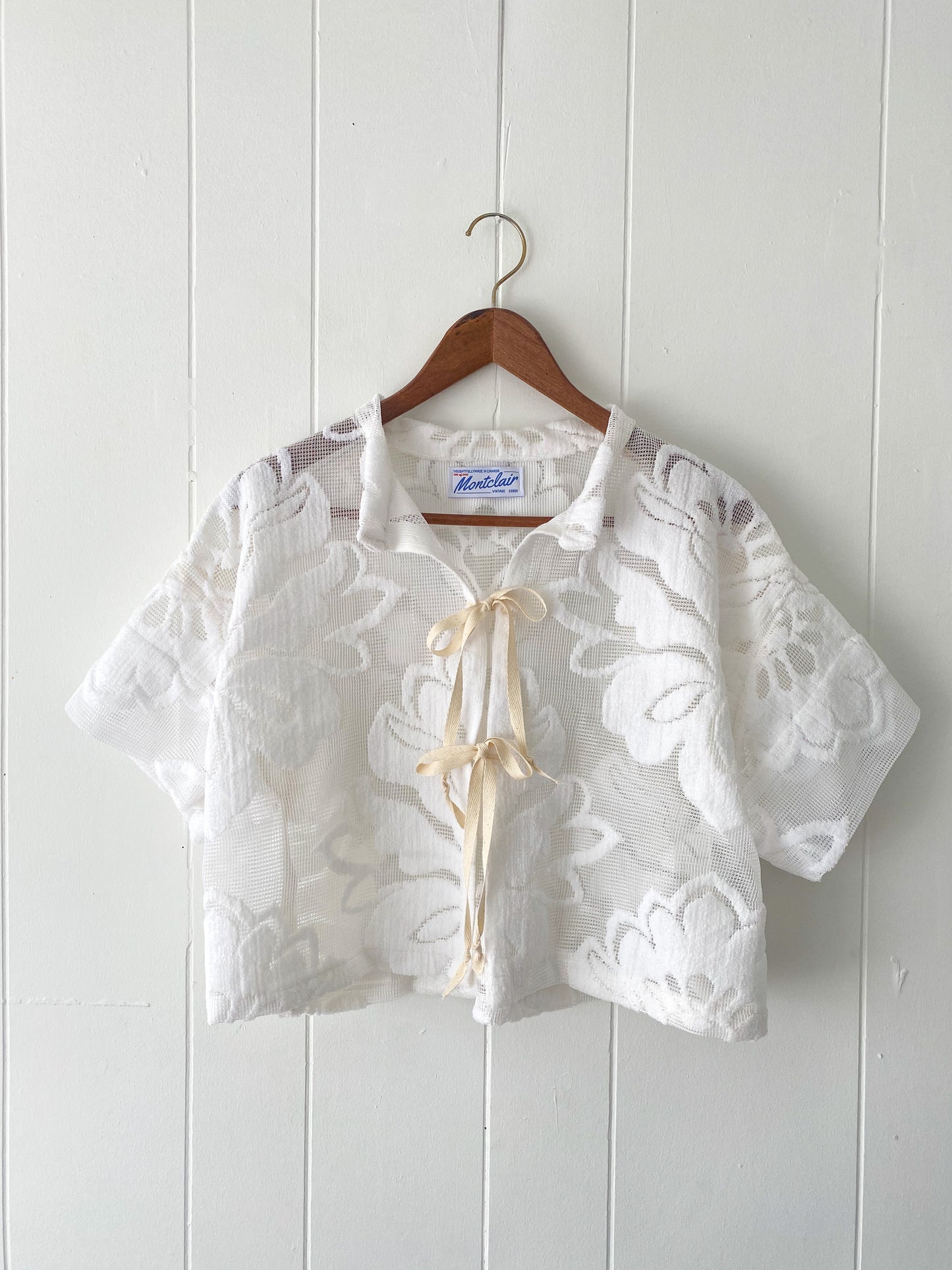 (M) Upcycled Tie Front Lace/Mesh Blouse