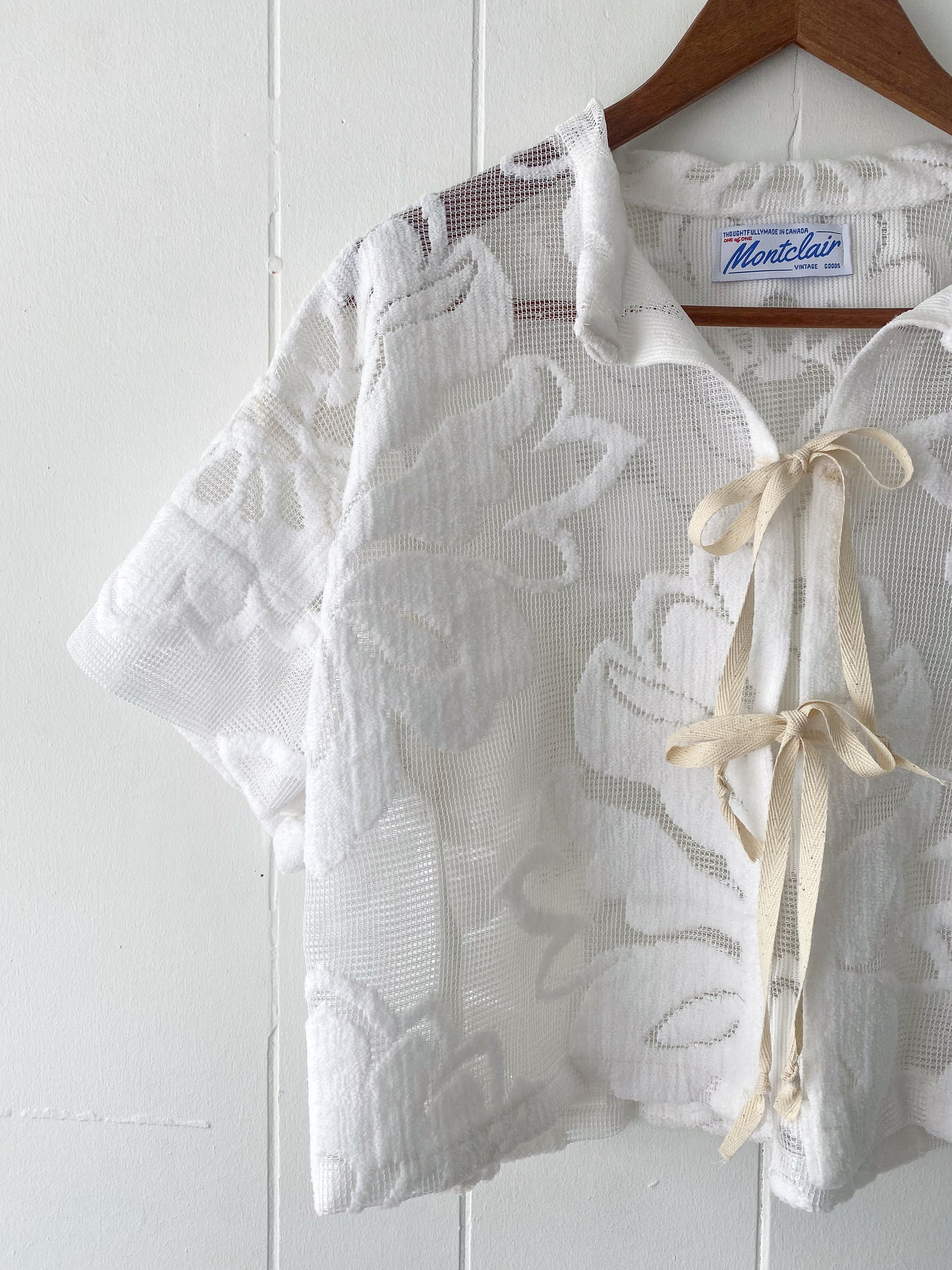 (M) Upcycled Tie Front Lace/Mesh Blouse