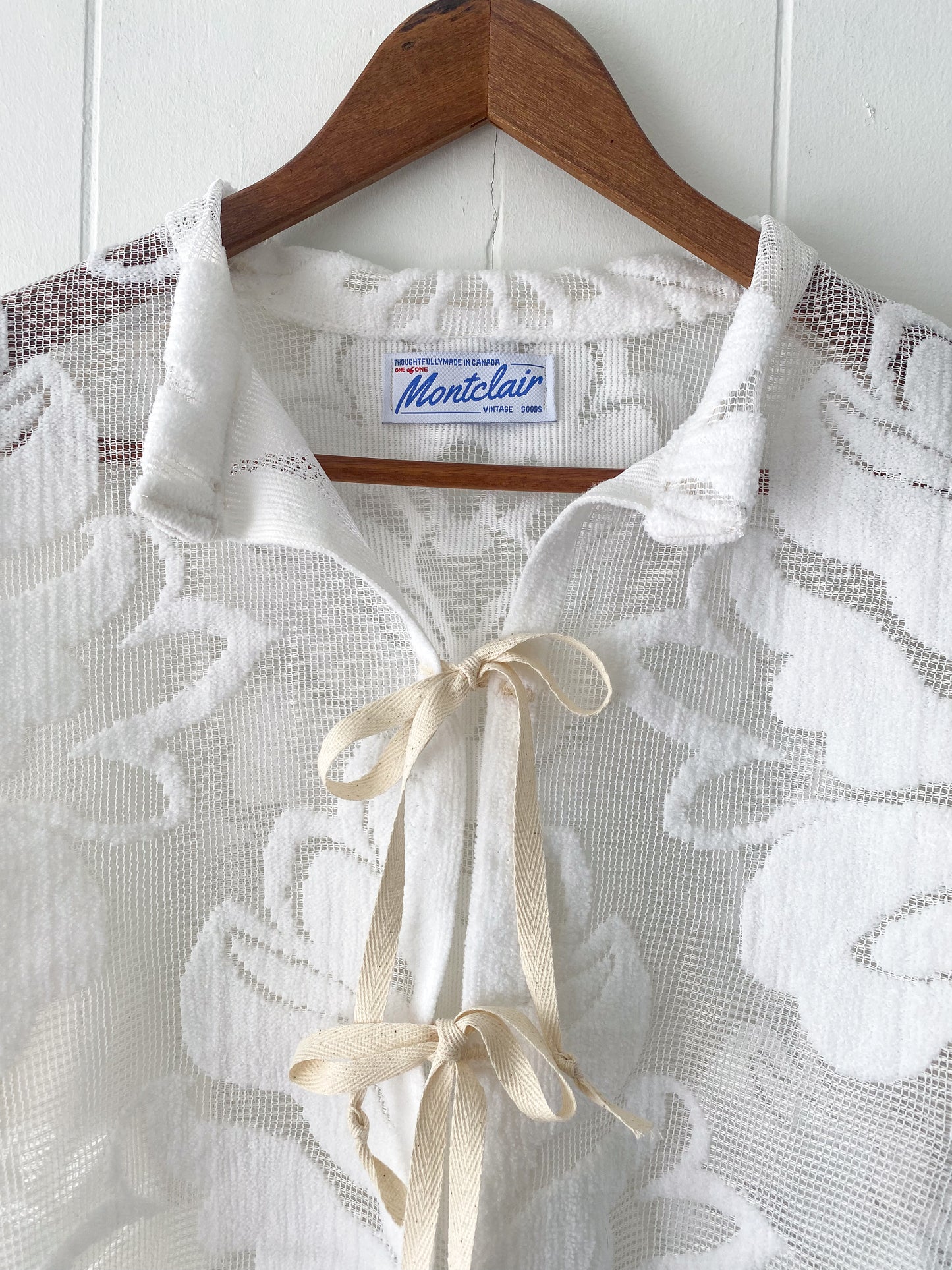 (M) Upcycled Tie Front Lace/Mesh Blouse