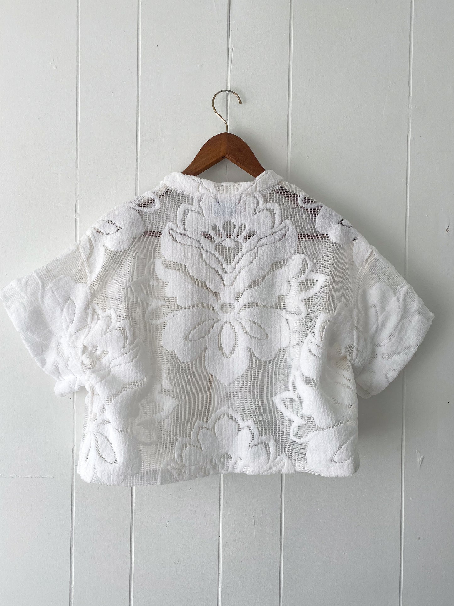 (M) Upcycled Tie Front Lace/Mesh Blouse