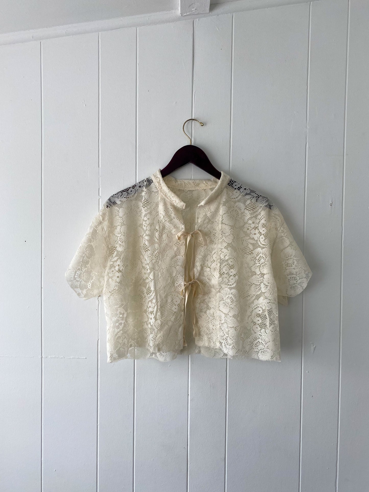 Upcycled Tie Front Lace Blouse