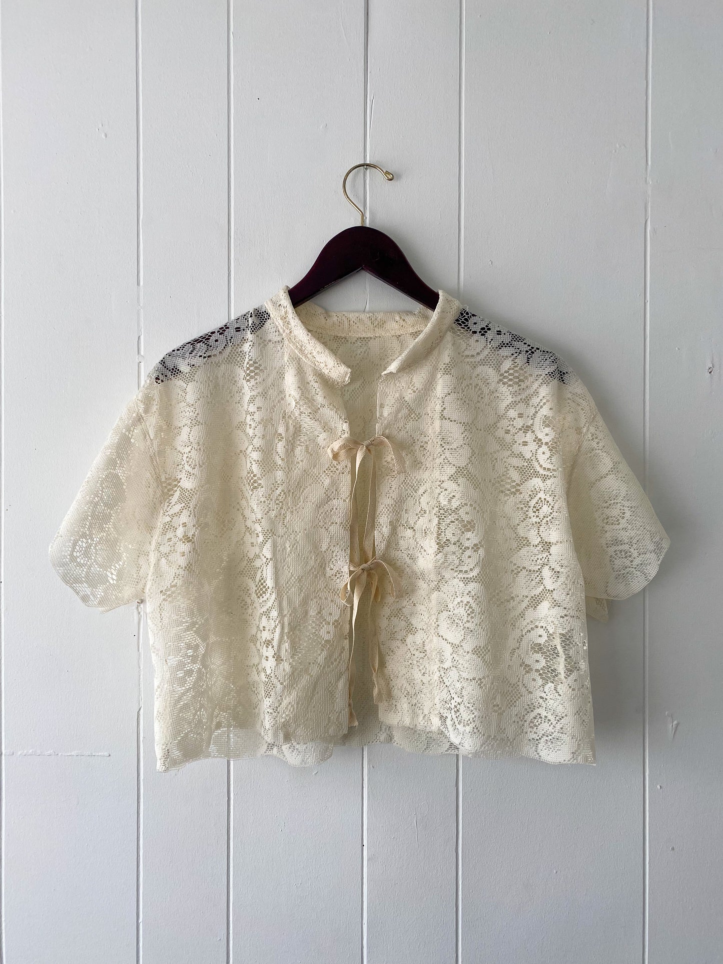 Upcycled Tie Front Lace Blouse