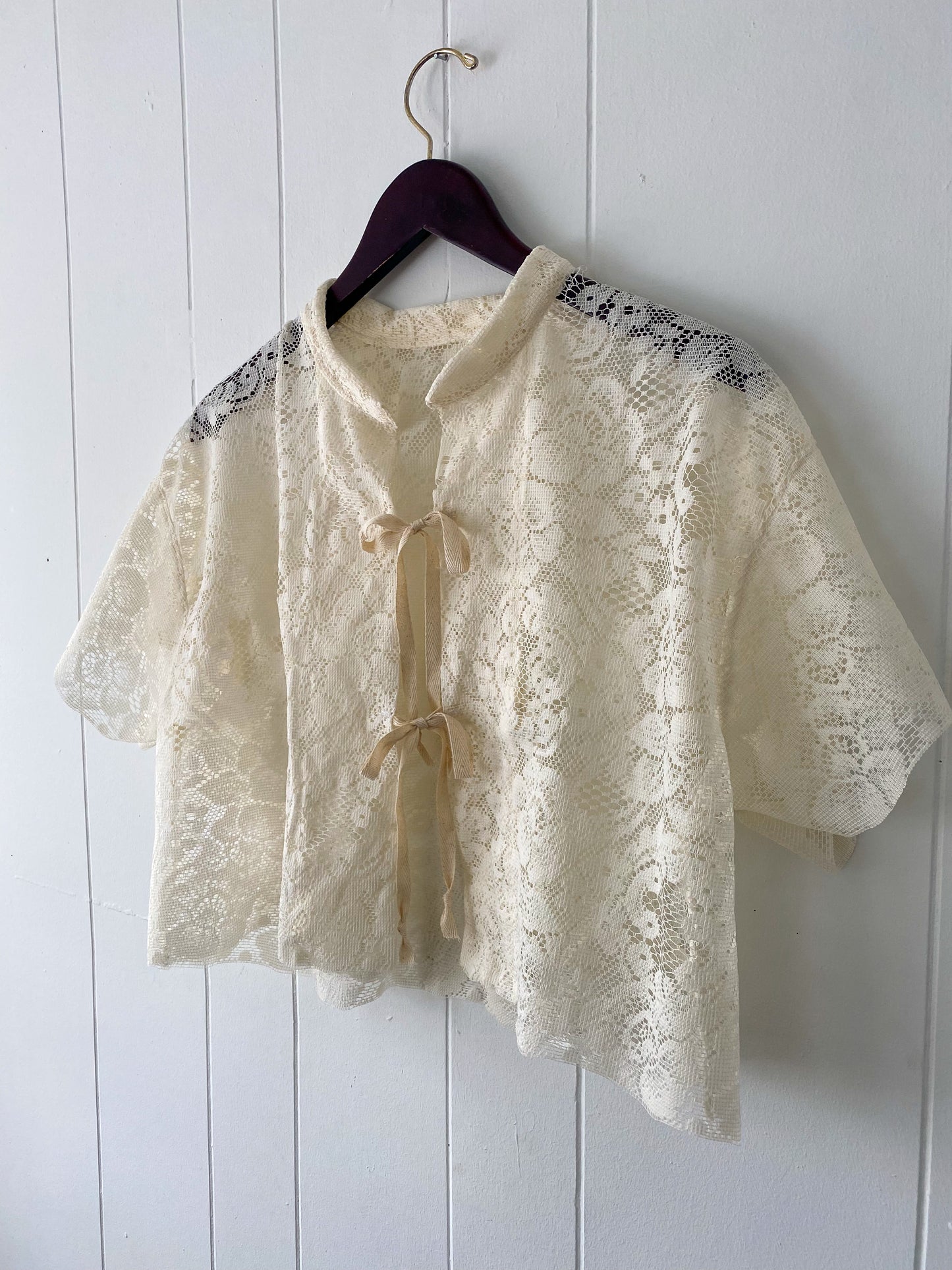 Upcycled Tie Front Lace Blouse
