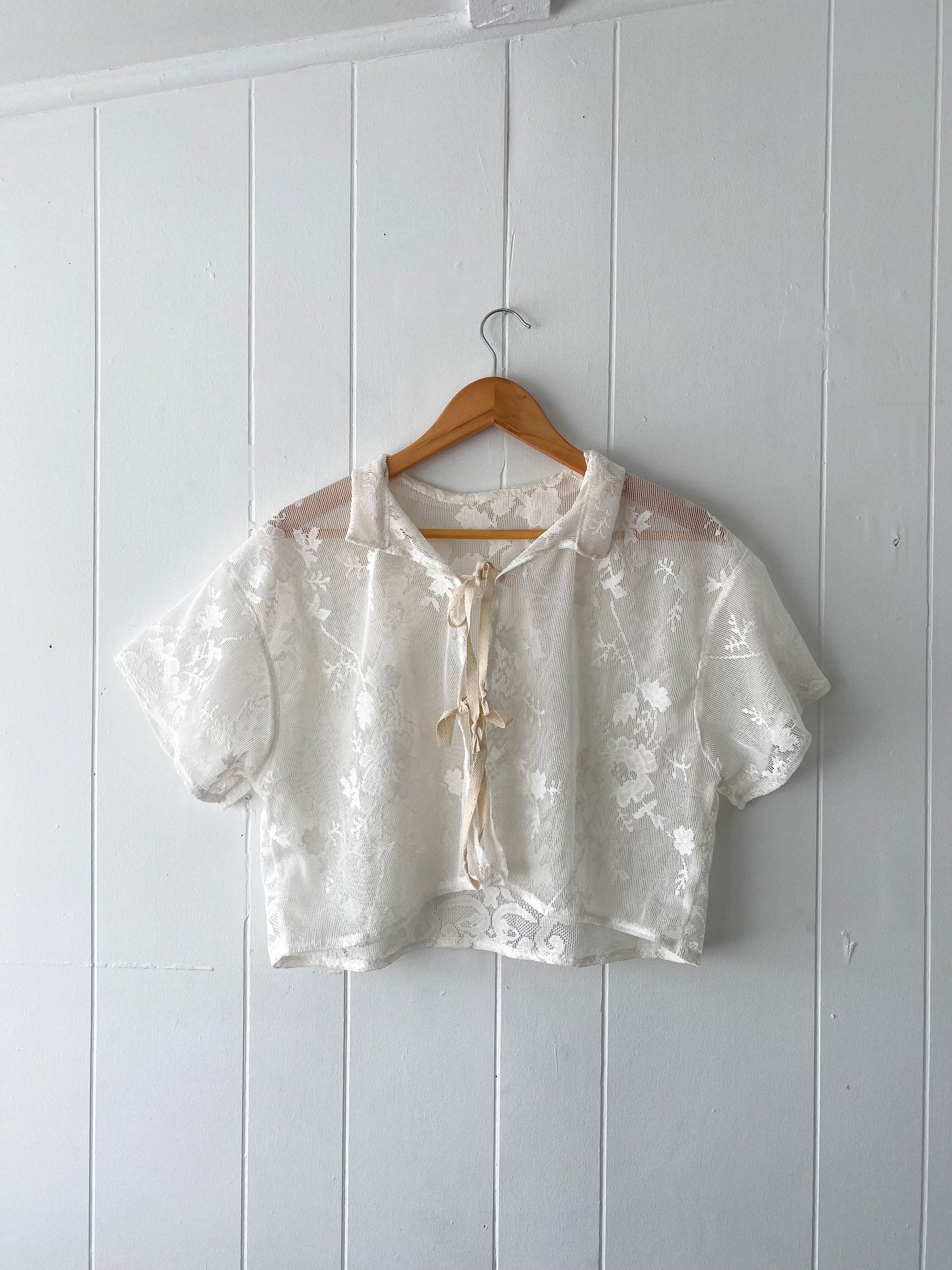 Upcycled Tie Front Lace Blouse