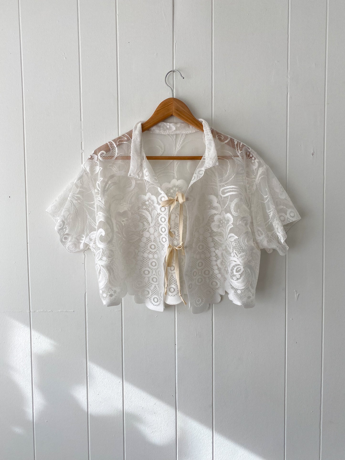 Upcycled Tie Front Lace Blouse
