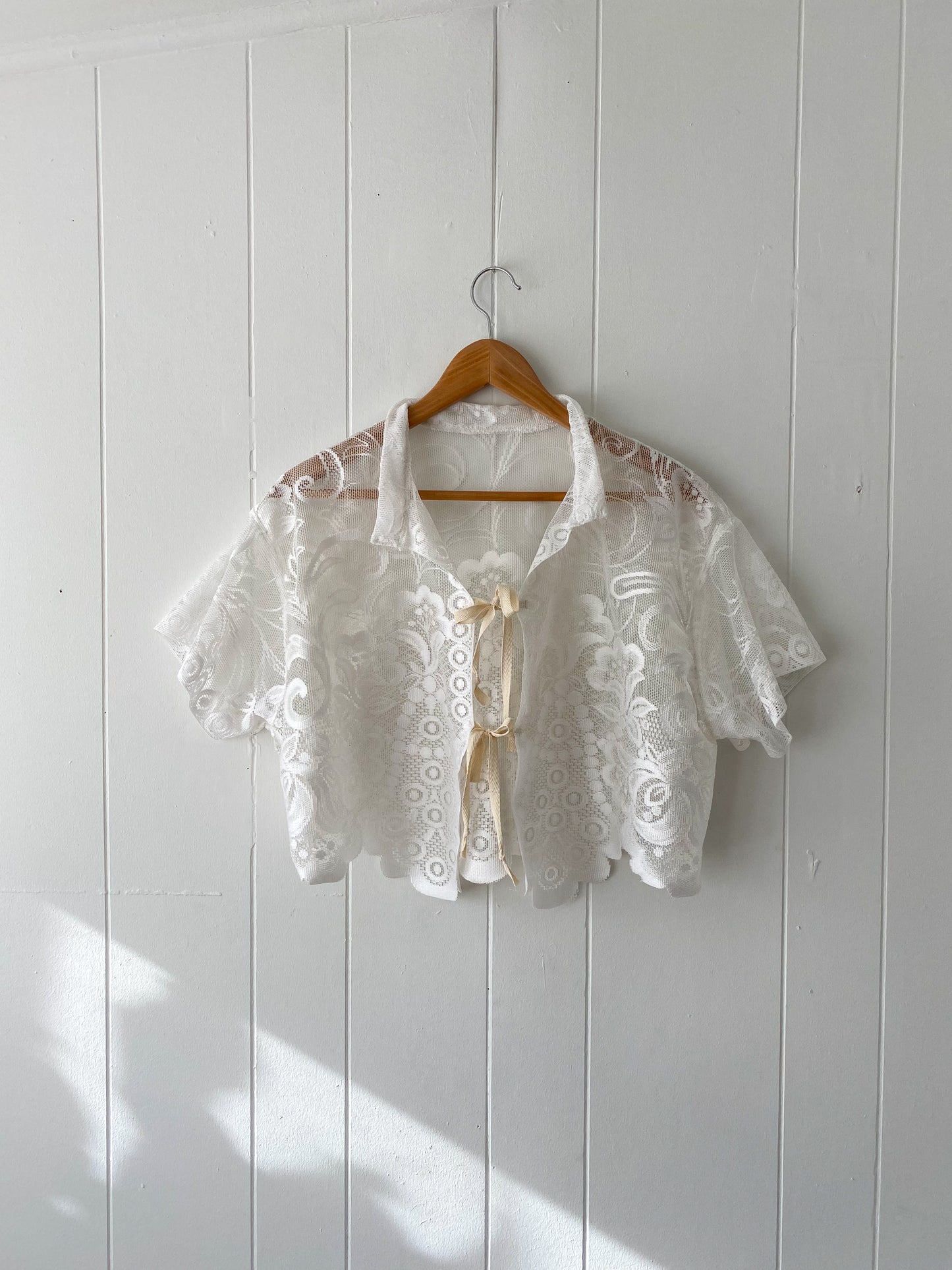 Upcycled Tie Front Lace Blouse