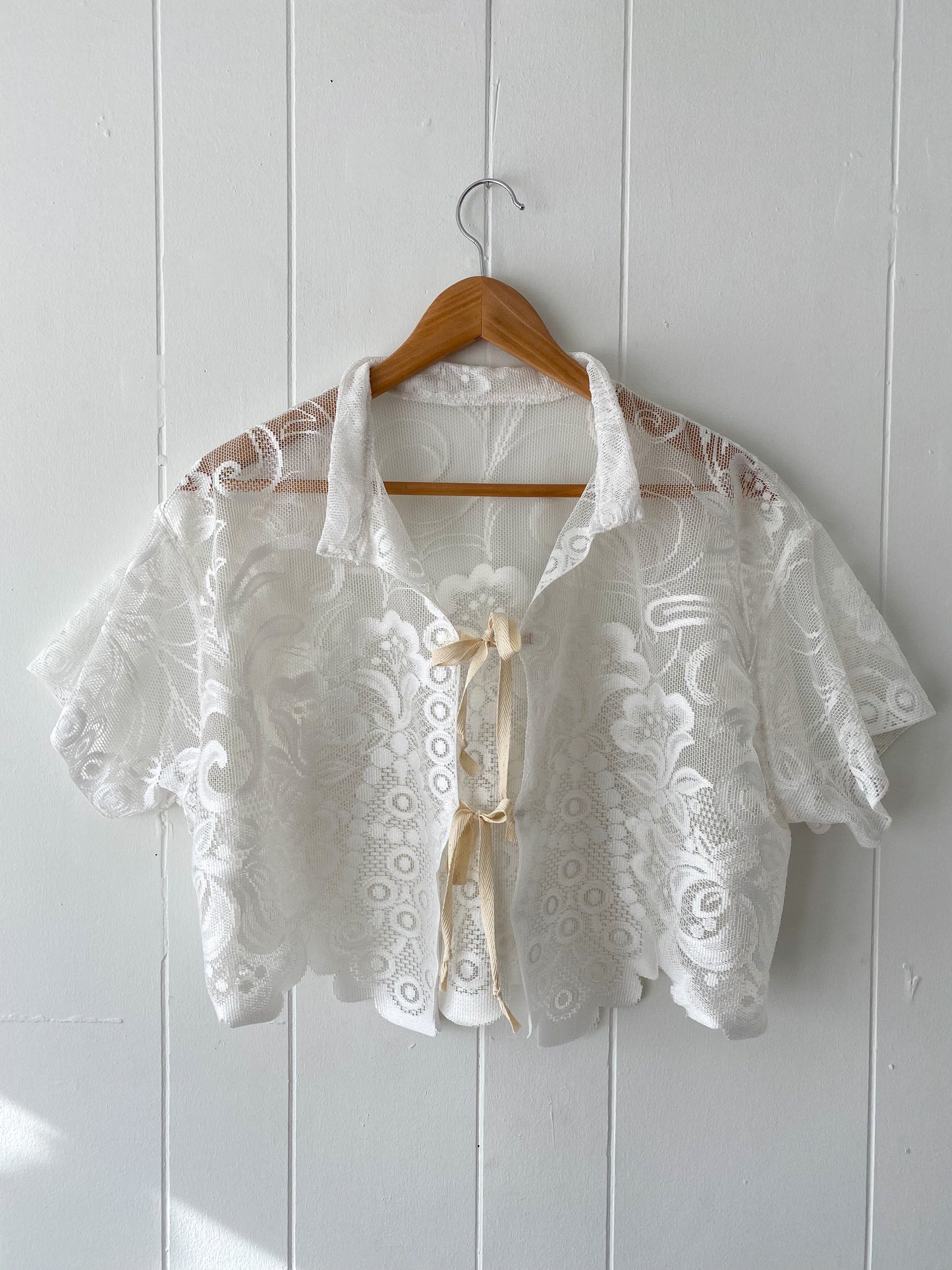 Upcycled Tie Front Lace Blouse