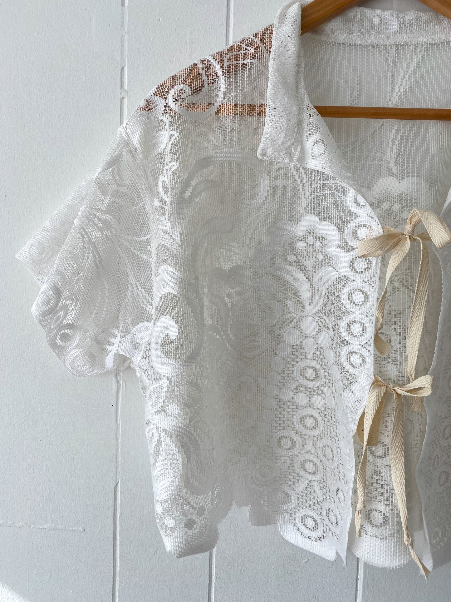 Upcycled Tie Front Lace Blouse