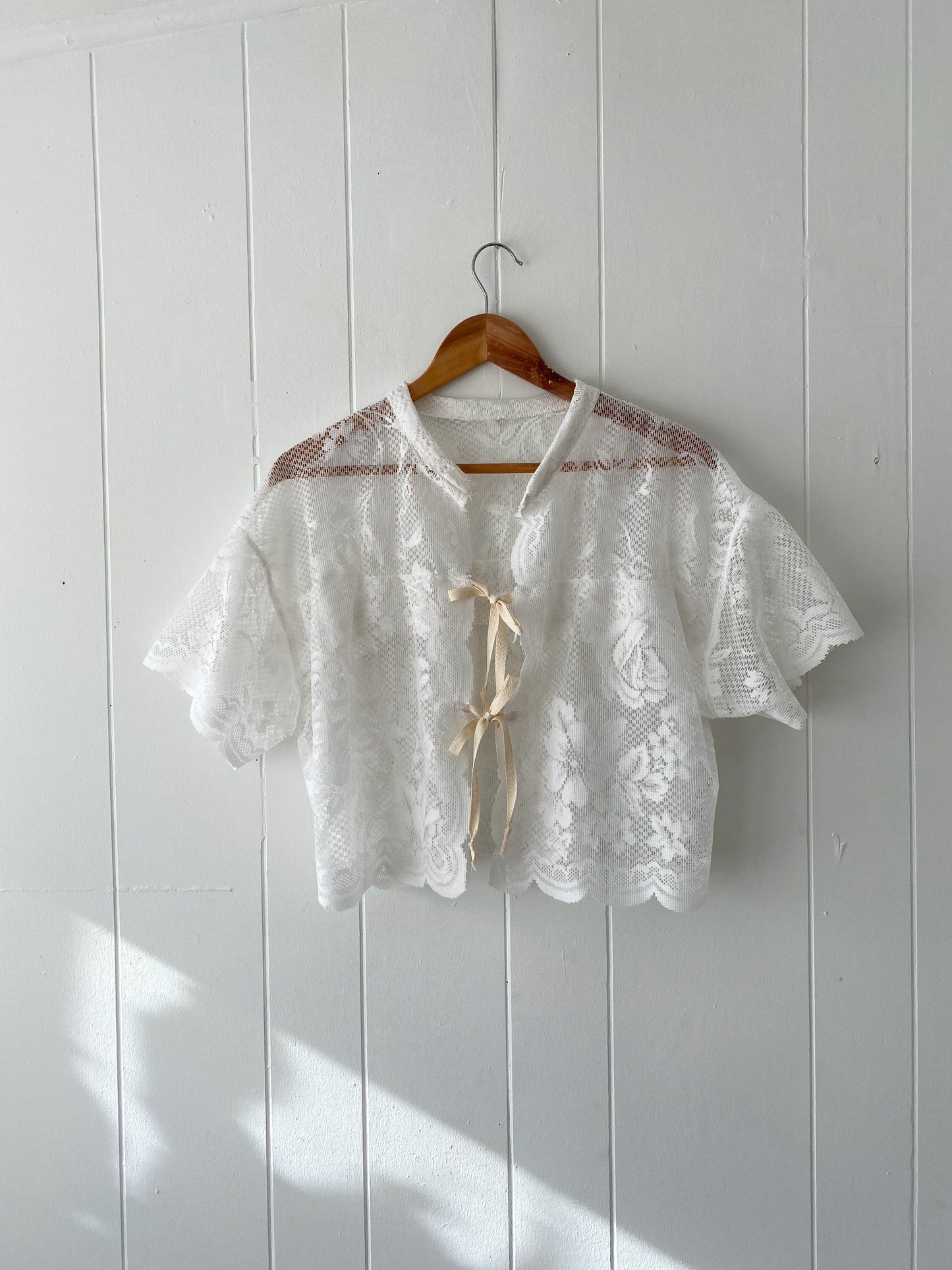 Upcycled Tie Front Lace Blouse