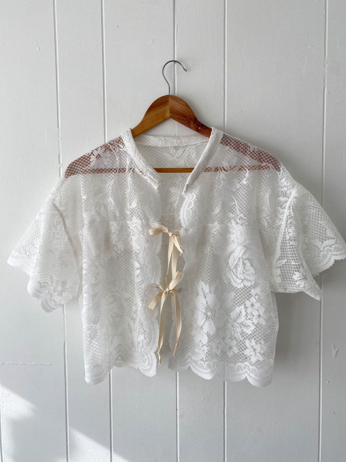 Upcycled Tie Front Lace Blouse