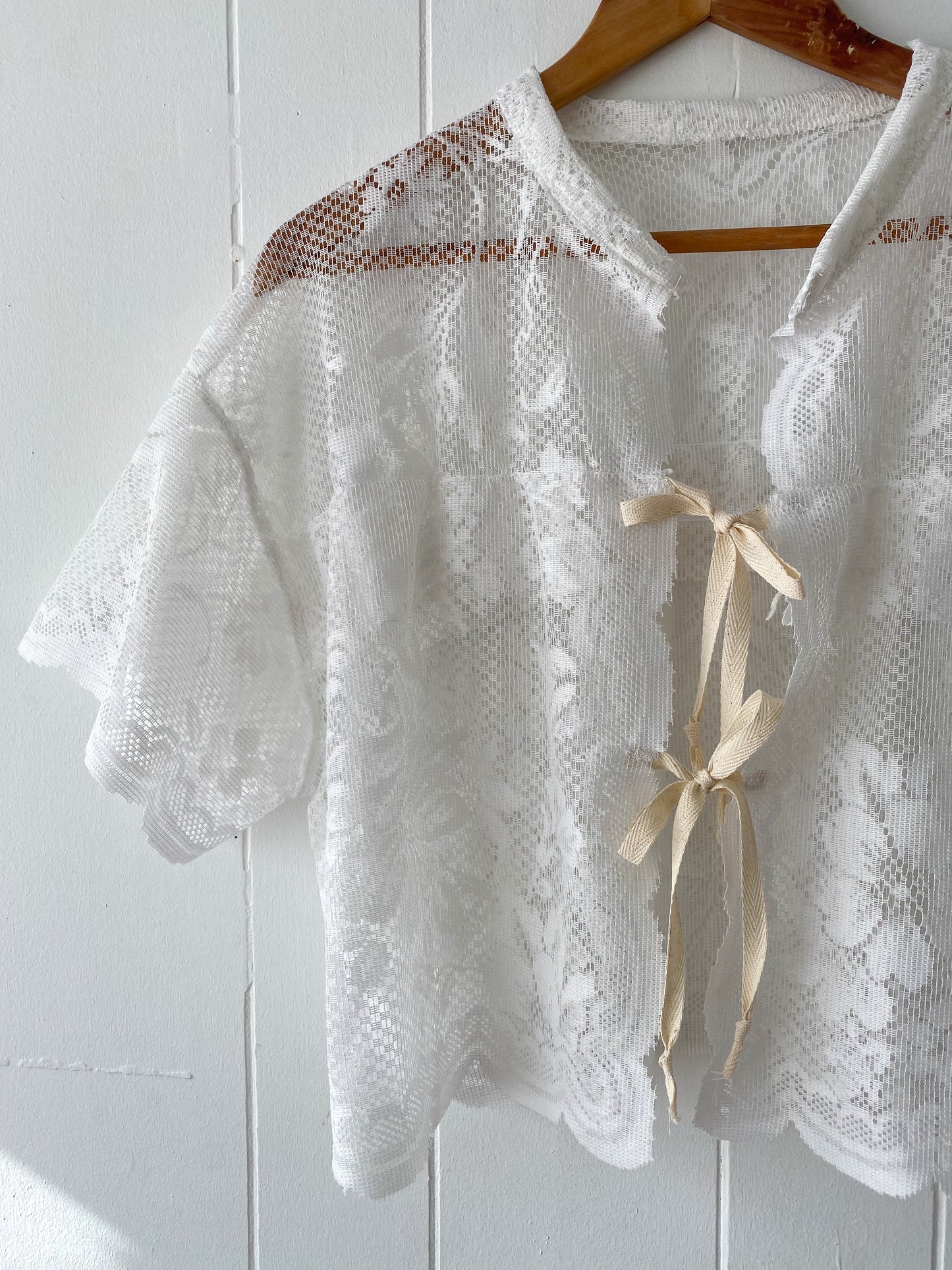 Upcycled Tie Front Lace Blouse