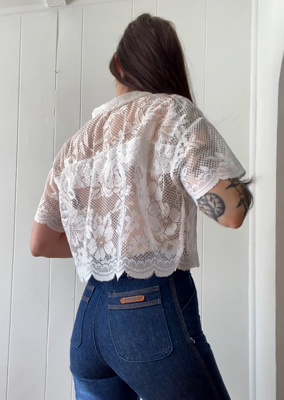 Upcycled Tie Front Lace Blouse