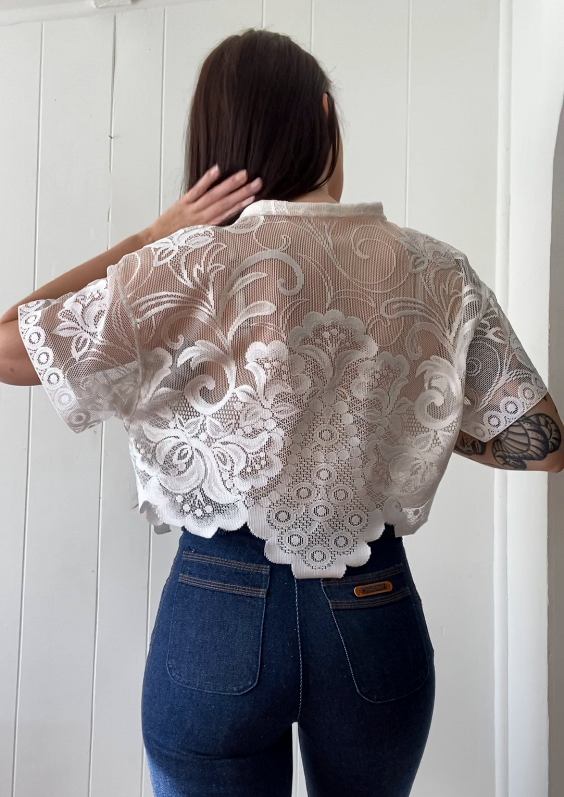 Upcycled Tie Front Lace Blouse