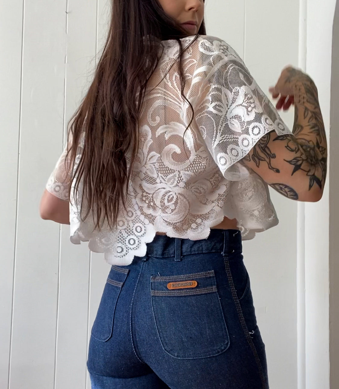 Upcycled Tie Front Lace Blouse