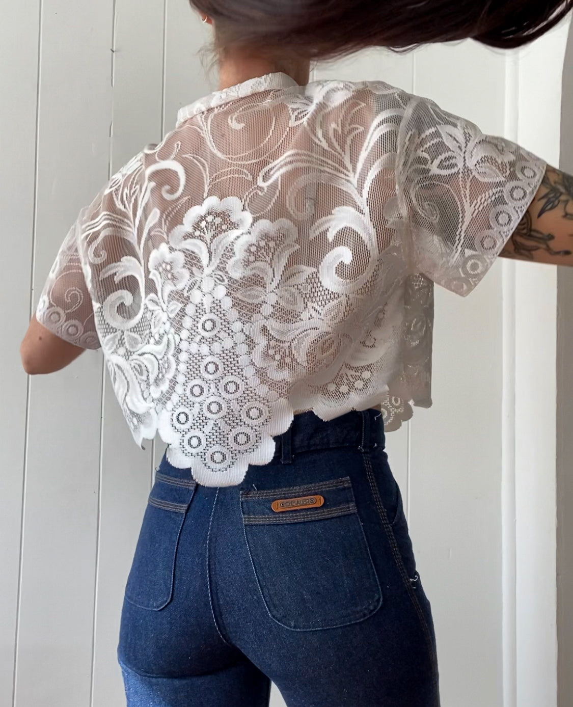 Upcycled Tie Front Lace Blouse