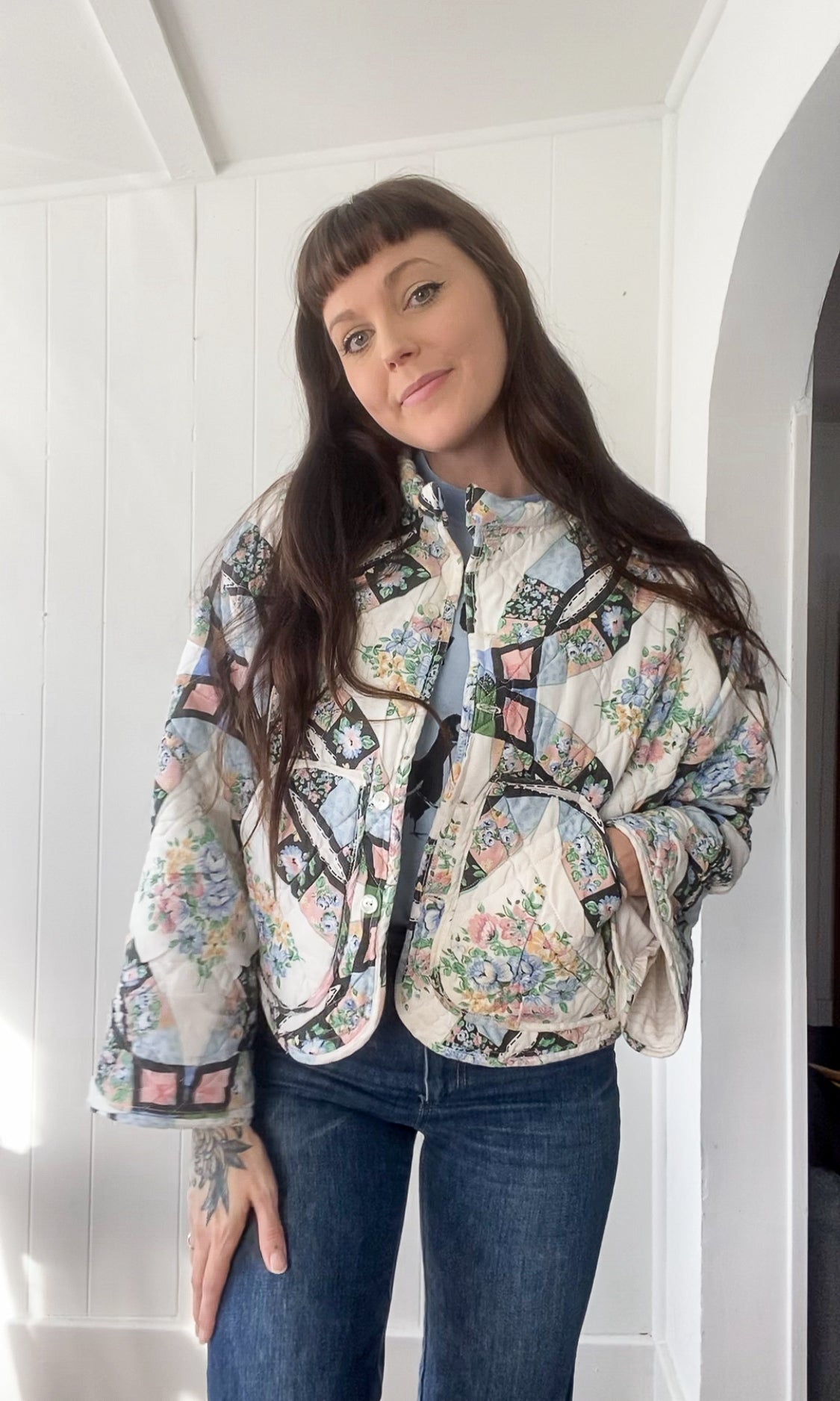 (M/L) Upcycled Vintage Quilt Jacket