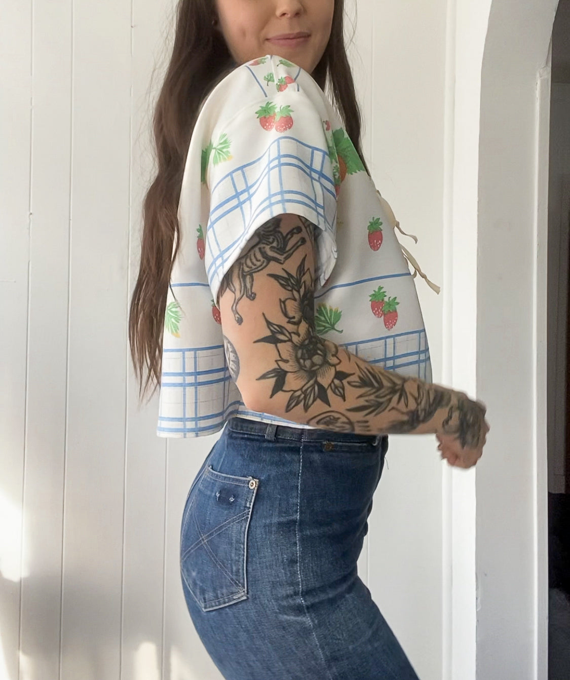 (M) Upcycled Fruit Blouse