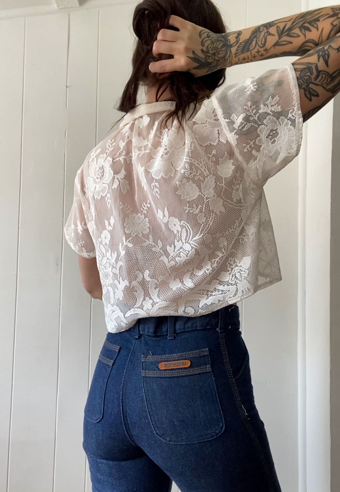 Upcycled Tie Front Lace Blouse